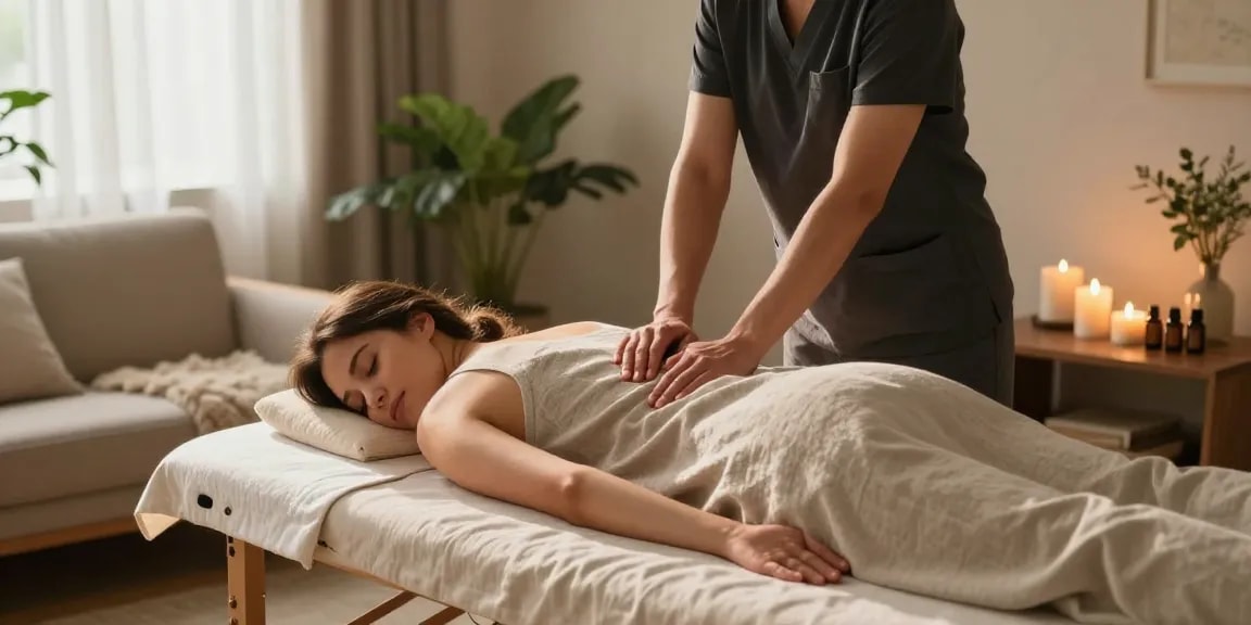 경기광주출장마사지 in a peaceful home setting with a professional therapist providing a soothing massage.