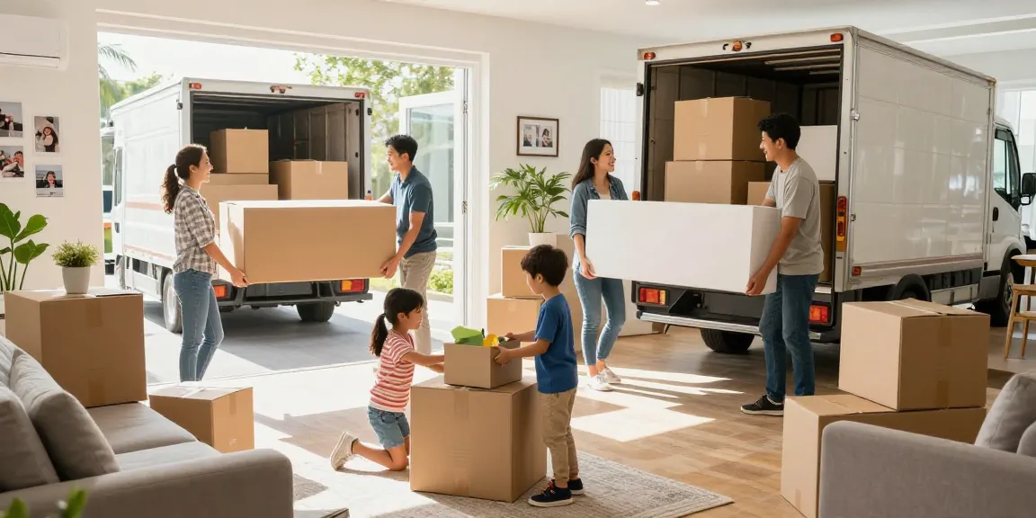 Umzugsunternehmen Schwetzingen bei der Unterstützung eines glücklichen Umzugs von Familien mit professionellem Personal.