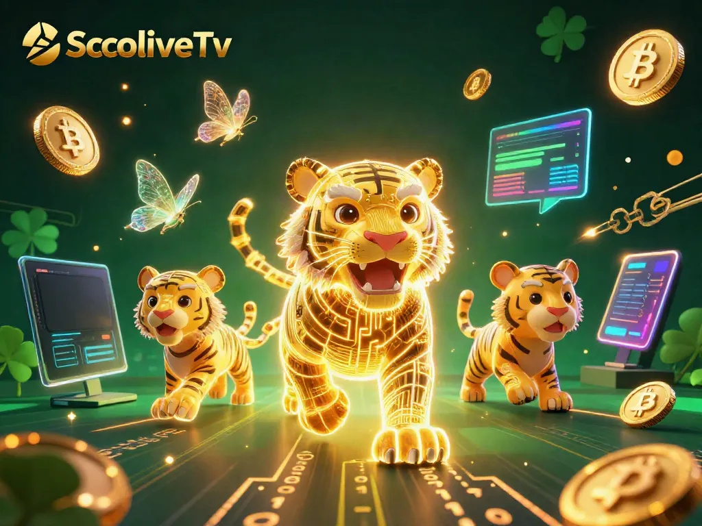 Experience SocoliveTv's thrilling action with a glowing tiger amidst digital casino elements.