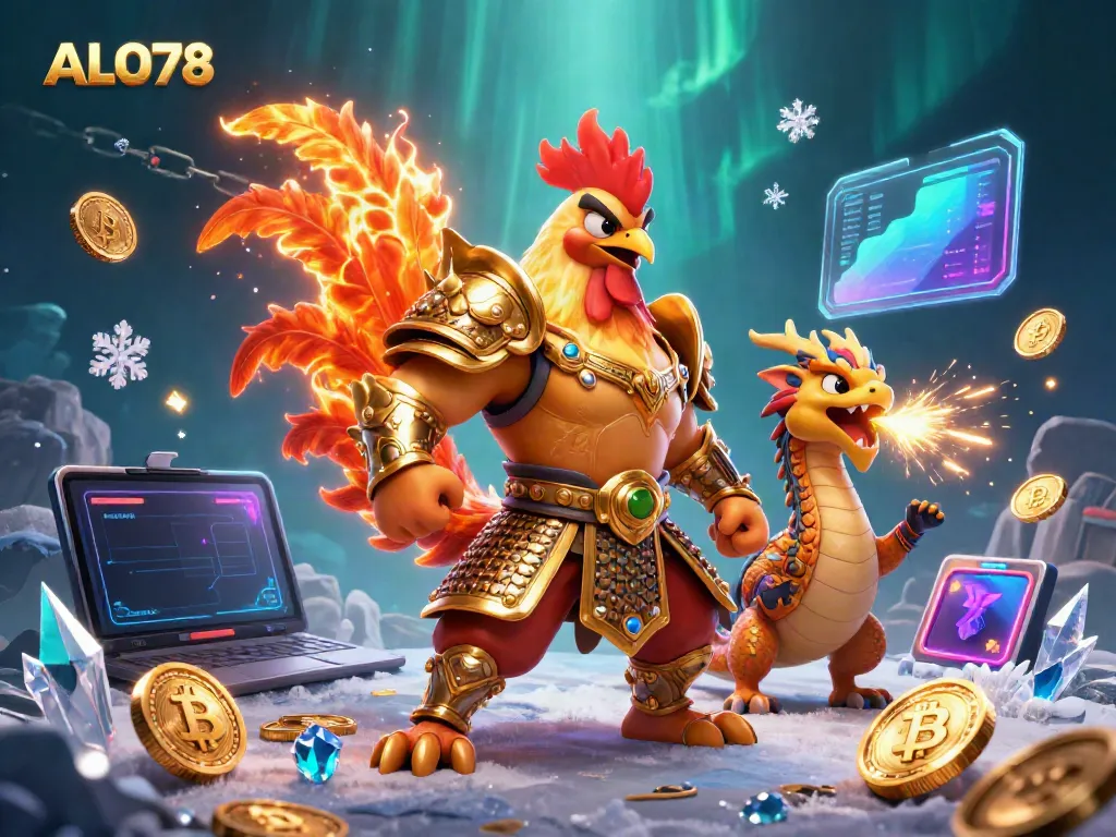 Experience the thrill of ALO78 within a vibrant 3D casino world featuring warriors and crypto.