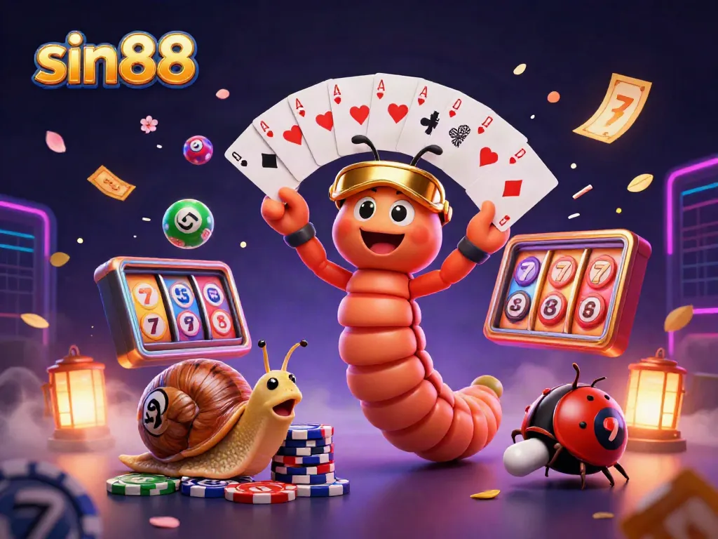 Engage with sin88's dynamic casino atmosphere featuring lively characters and colorful game elements.