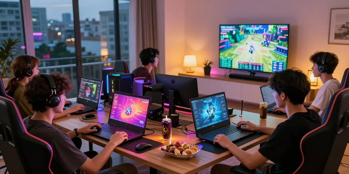 Friends enjoying an exciting B52 gaming session with vibrant screens and modern setup