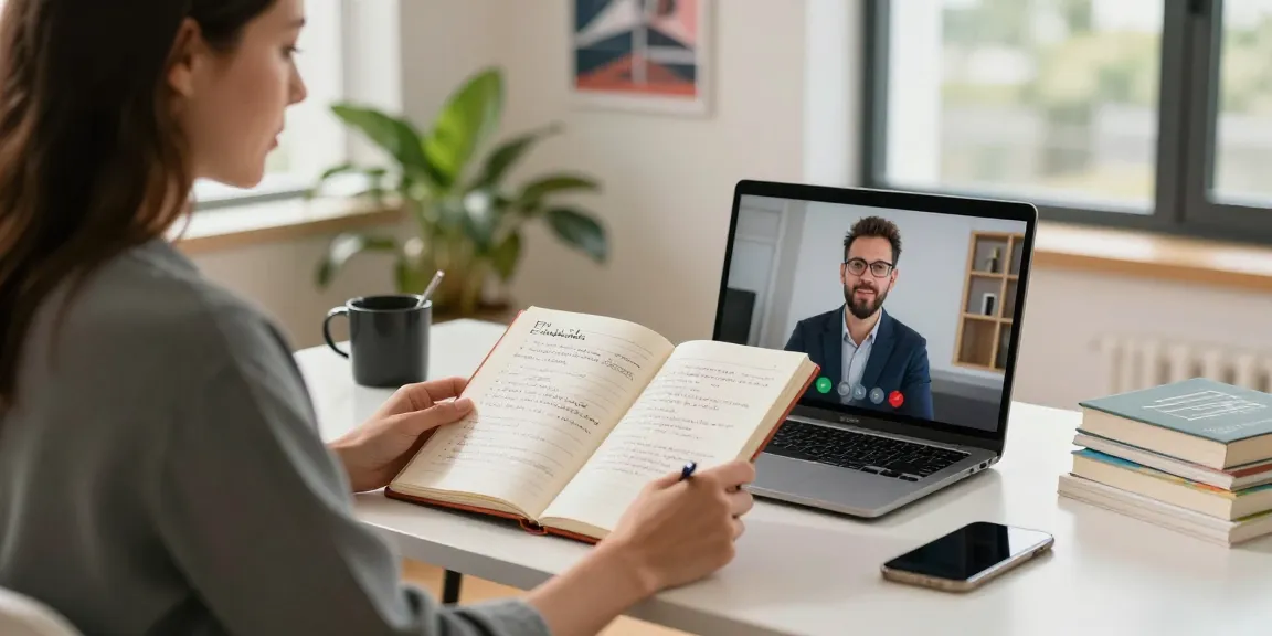 Erfolgsjournal auf einem Schreibtisch mit Zielen und Reflexionen, inspirierendes Coaching-Umfeld.