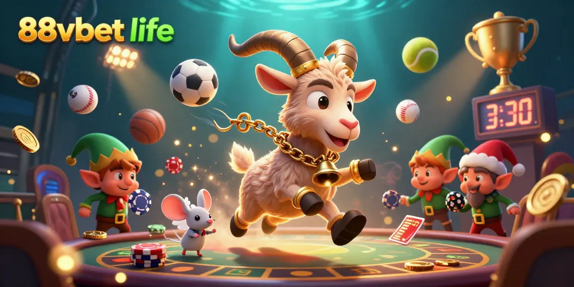 Engage in gameplay action with 88vbet life as Krampus, an angel mouse, and elf gremlins create a lively casino scene.