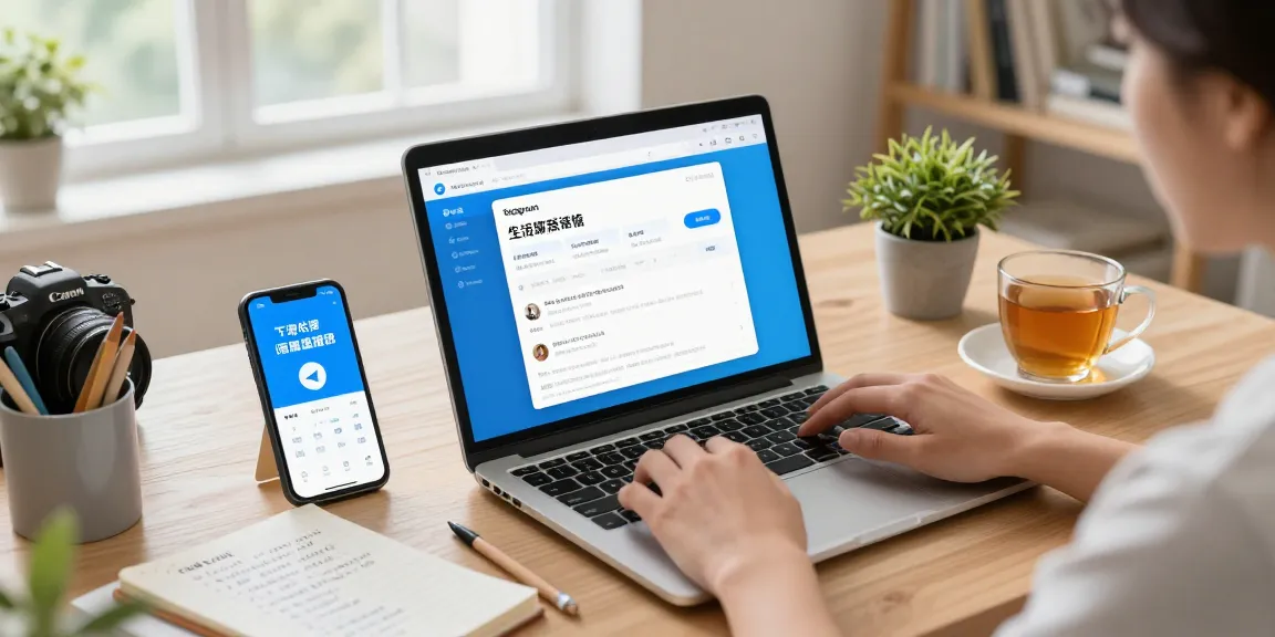 Switching Telegram to Chinese interface with a user in a bright home office setup.