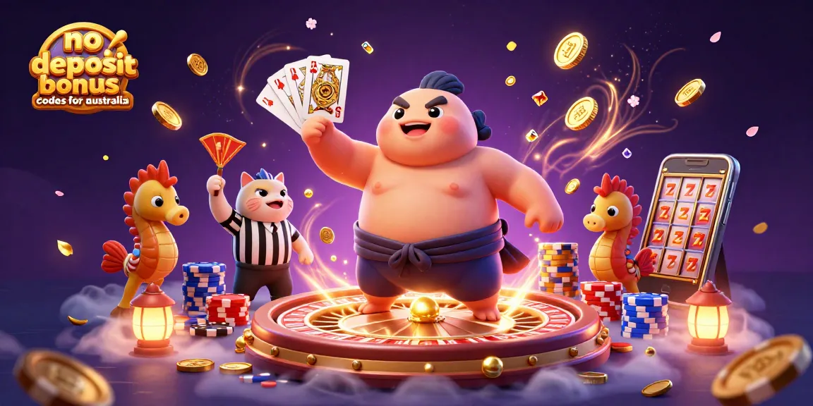 No deposit bonus codes for australia featured in a vibrant underwater casino scene with cartoon characters.