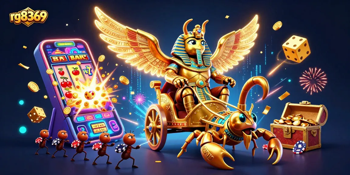 Engage in lucrative gaming adventures at rg8369, featuring a vibrant casino scene with rich, 3D visuals and action elements.