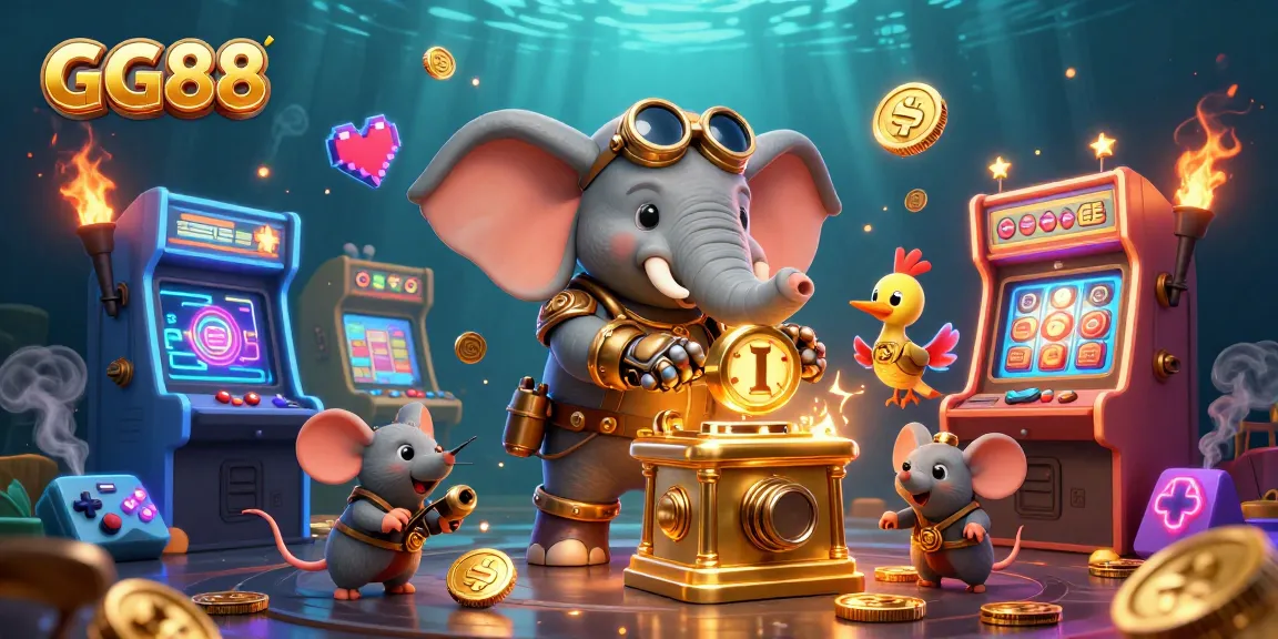 Play exciting games at GG88 with a cartoon elephant and vibrant casino elements.