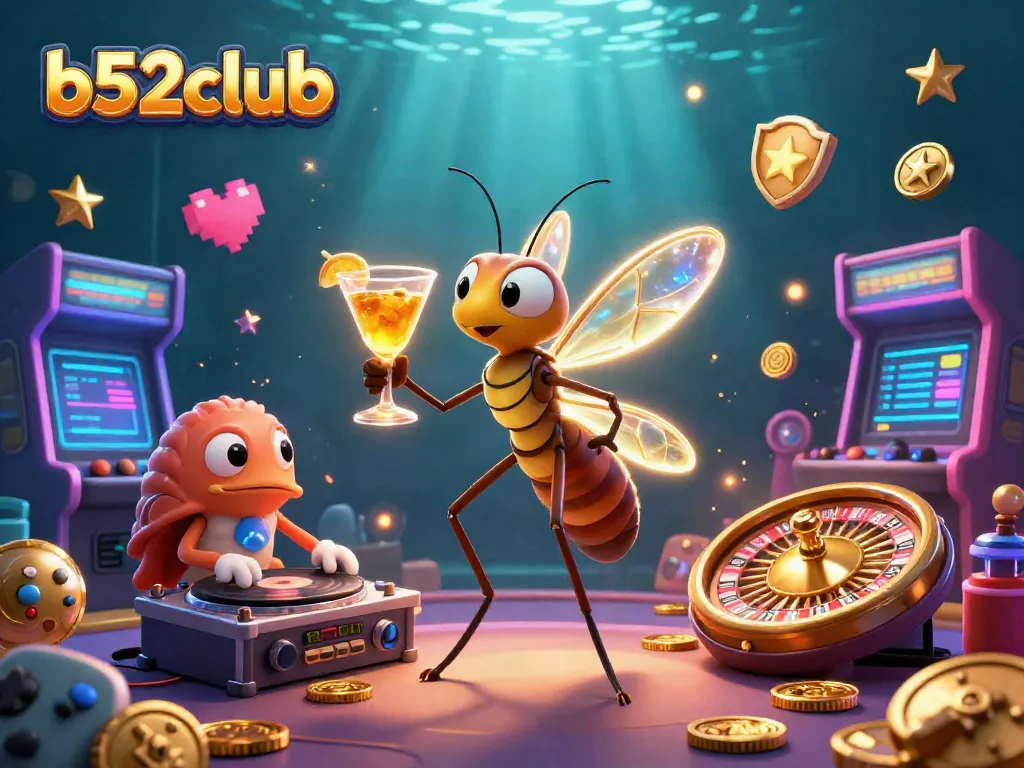 Engage with the b52club as a lively 3D casino mascot in an ultra-detailed illustration.