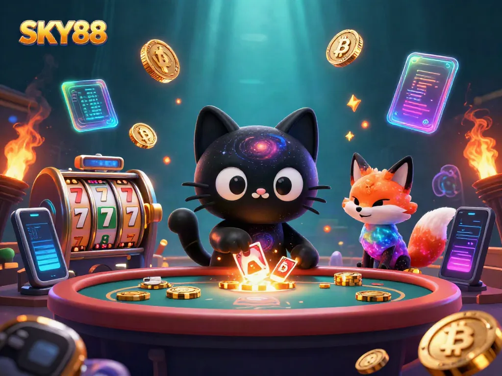 Engage in thrilling games at SKY88 with stunning visuals of slots and cosmic characters drawing in players.