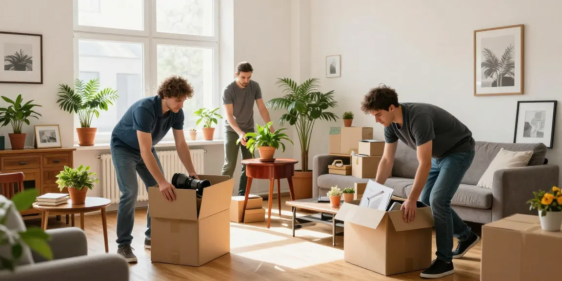 Professionelle Wohnungsauflösung Berlin mit Umzugscrew, die Möbel und persönliche Gegenstände verpacken.