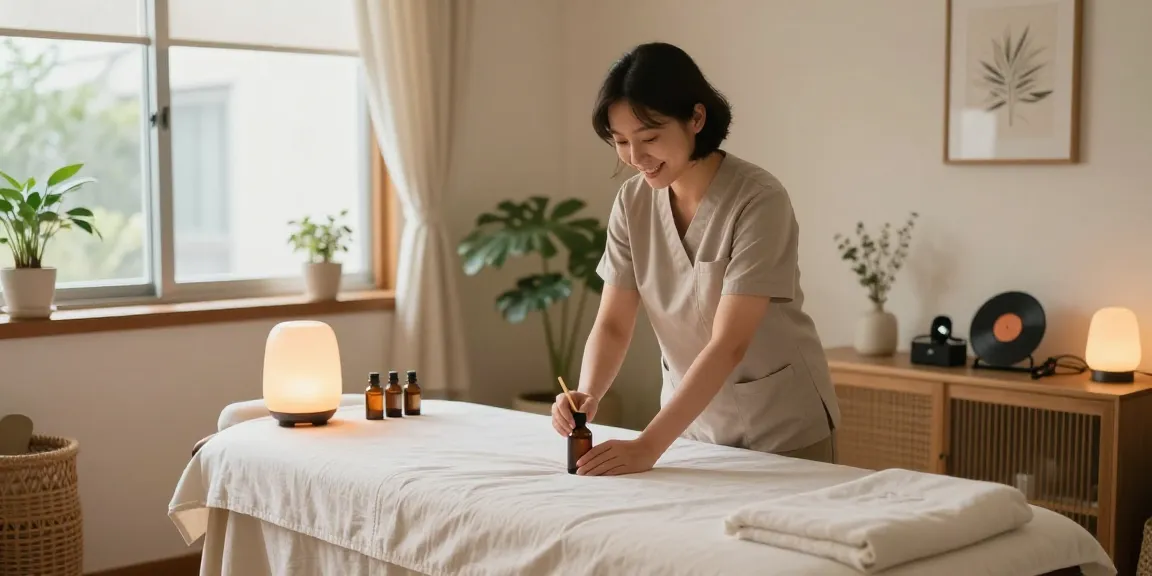 Relaxing 서대문출장마사지 therapy in a cozy setting with calming elements and a professional therapist.