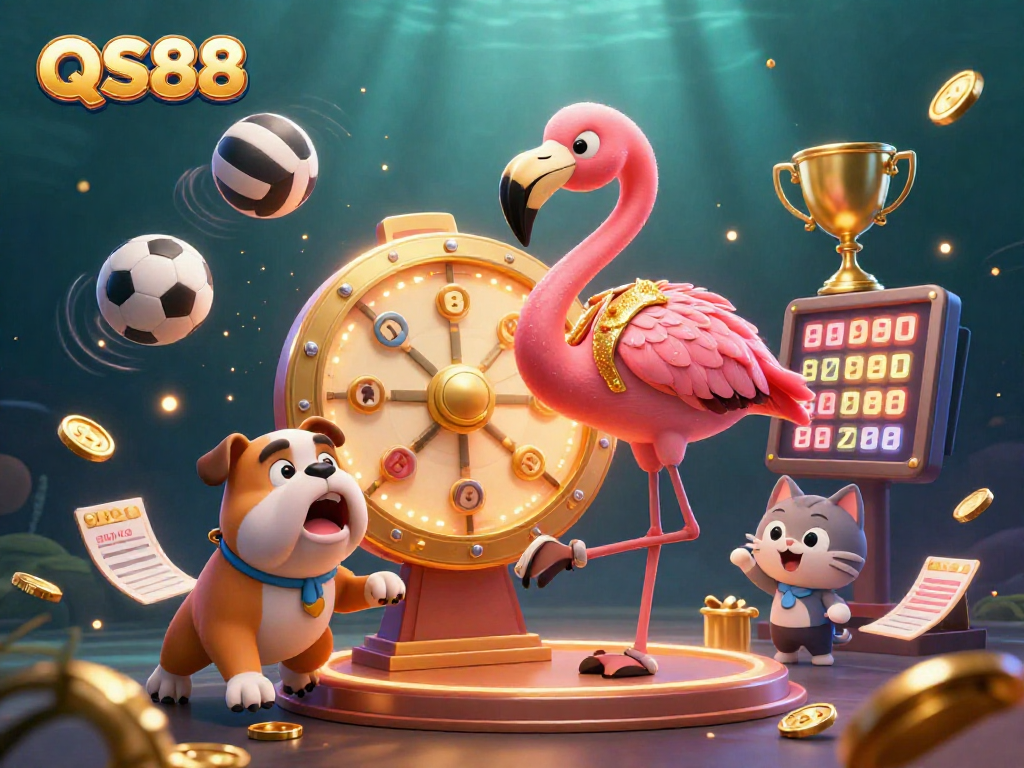 Join the excitement at QS88 as a bulldog contestant celebrates prizes with a vibrant game show theme!