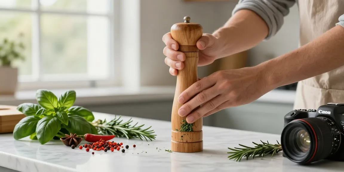 Using the bester grinder in a modern kitchen to prepare fresh herbs for a flavorful dish.