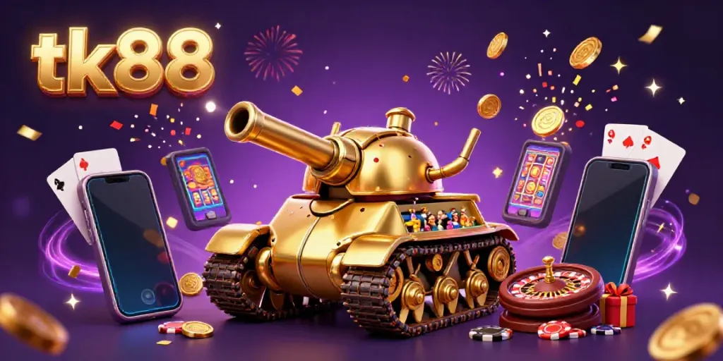 Engage in casino excitement with tk88 showcasing a golden beetle tank revealing a miniature casino.