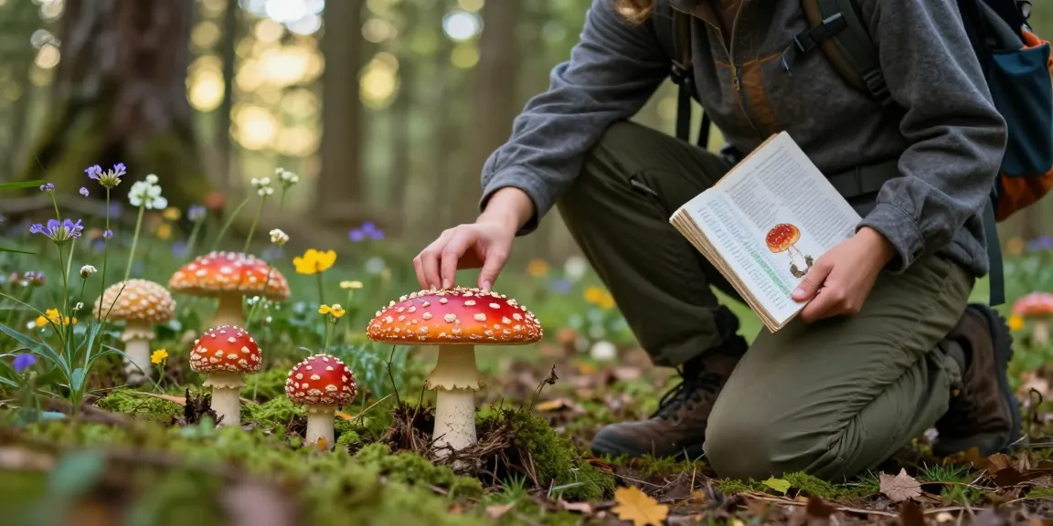 Entdecken Sie Fliegenpilz bestellen in einer ruhigen Waldszene mit Amanita Muscaria Pilzen.
