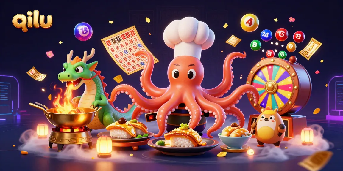 Place bets on dynamic lottery games with qilu's vibrant 3D casino illustration.