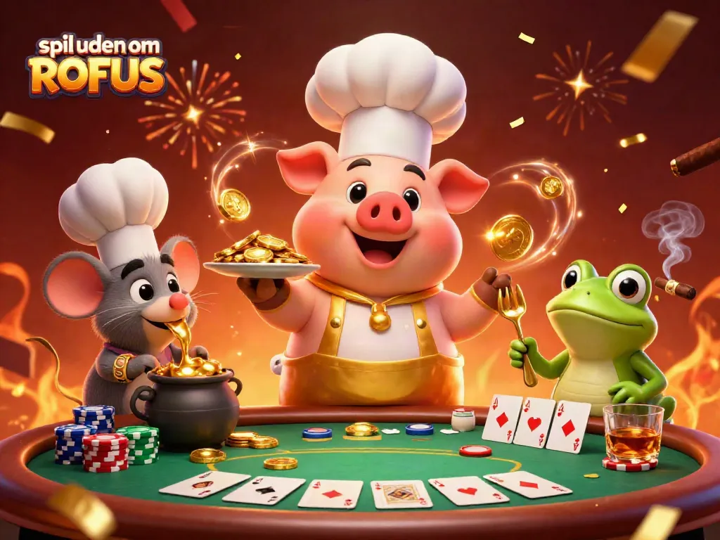 Engage with thrilling games at spil uden om ROFUS, featuring a lively 3D casino scene.