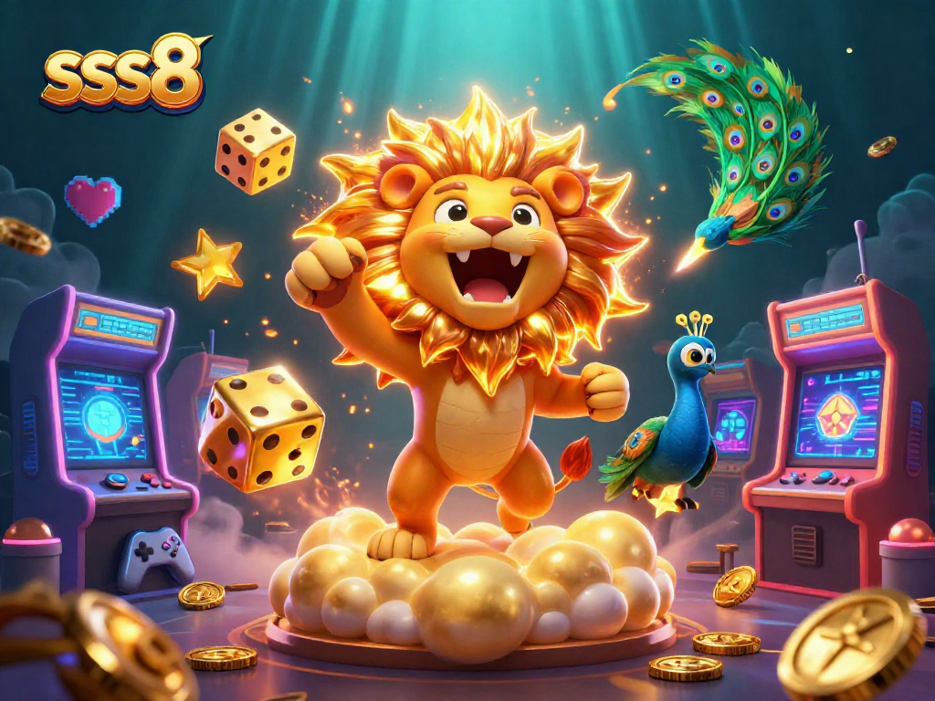 Experience the thrill of sss8 casino action with a vibrant and detailed 3D scene featuring winning elements and characters.