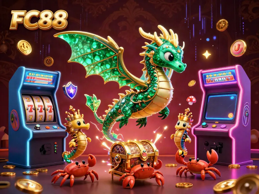 Engage with the thrilling scenes of FC88's casino games featuring dynamic sea creatures and jackpot elements.
