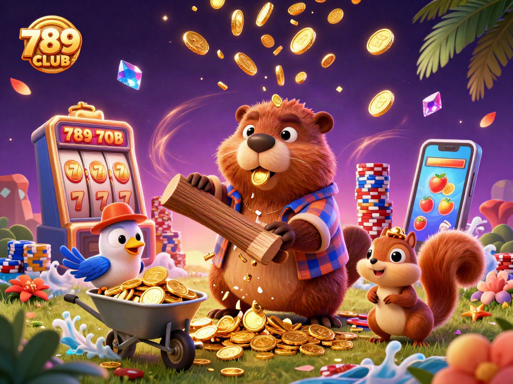Experience excitement at 789CLUB with the booming casino world, featuring dazzling slot machines and golden coins.