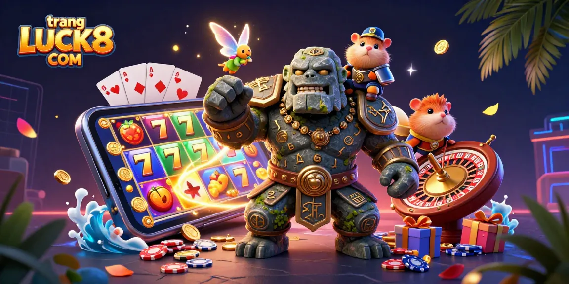 Engaging scene with trang LUCK8 COM highlighting dynamic slot games and casino elements.