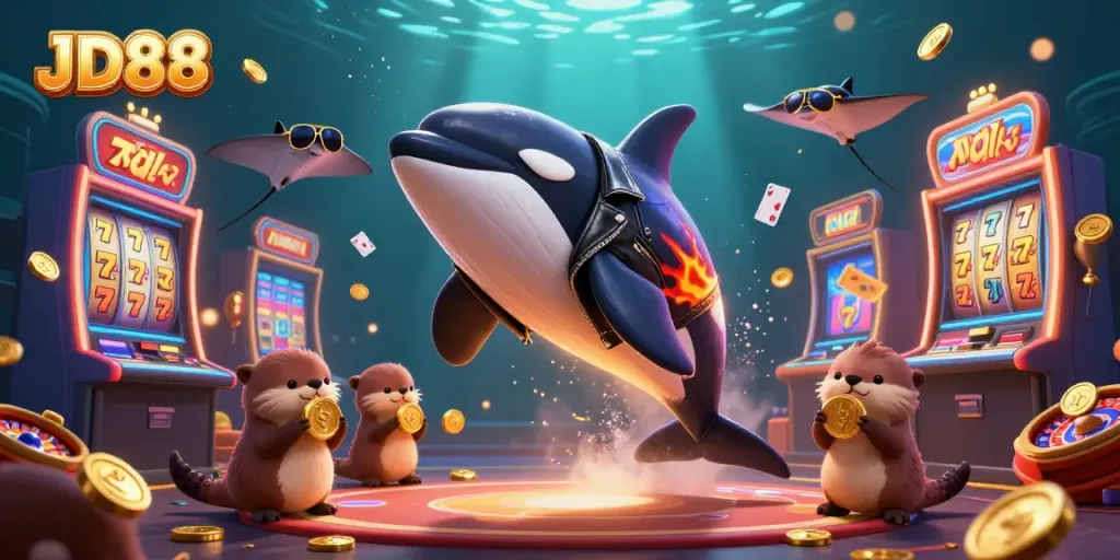 JD88 brings excitement to life with an orca whale, a stingray, and otters in a lively casino scene.