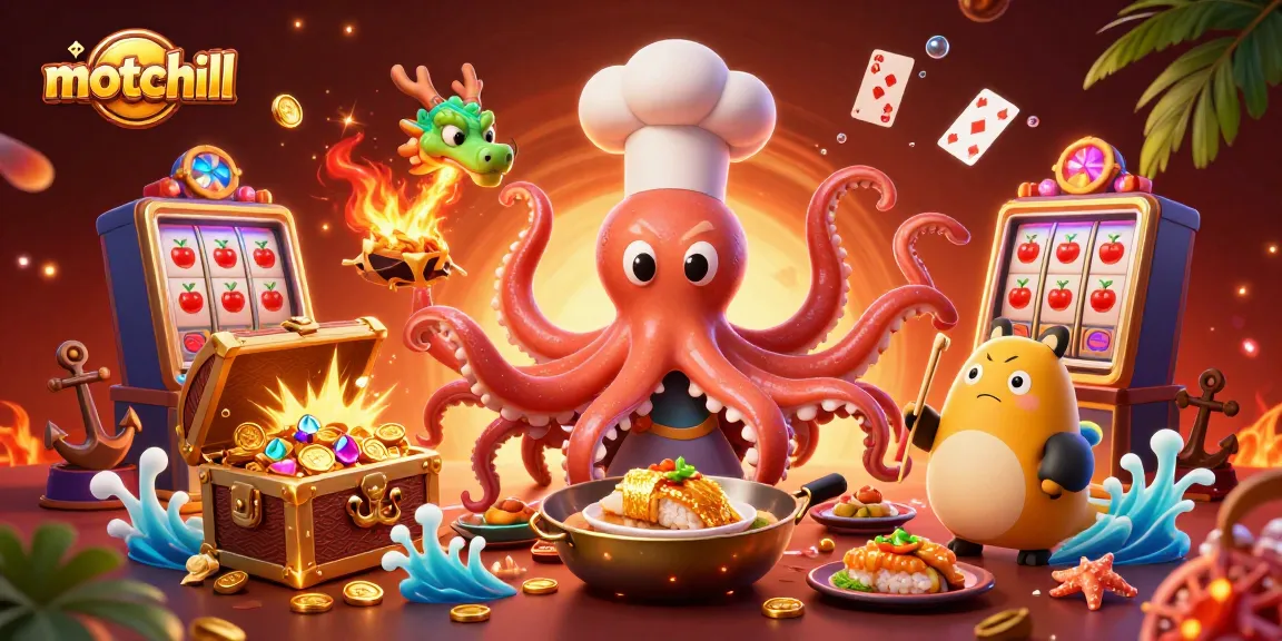 Experience the thrill at motchill with vibrant casino-themed characters and golden gaming treasures.