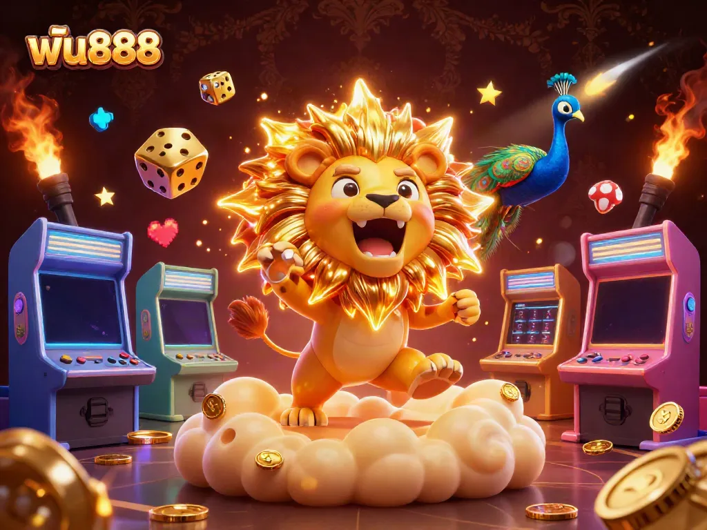 Experience thrilling gameplay with ฟัน888 in this vibrant casino illustration featuring dynamic characters and game elements.