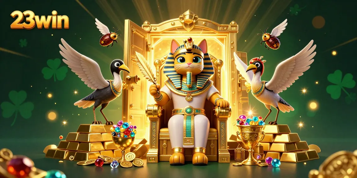 Experience the thrill of 23win with a showcasing 3D illustration of dazzling casino riches.