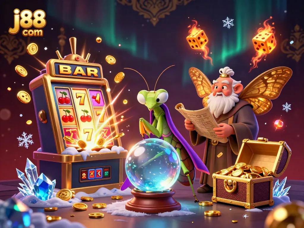 Experience j88 com's thrilling gameplay through a captivating 3D illustration of a fortune teller and casino excitement.