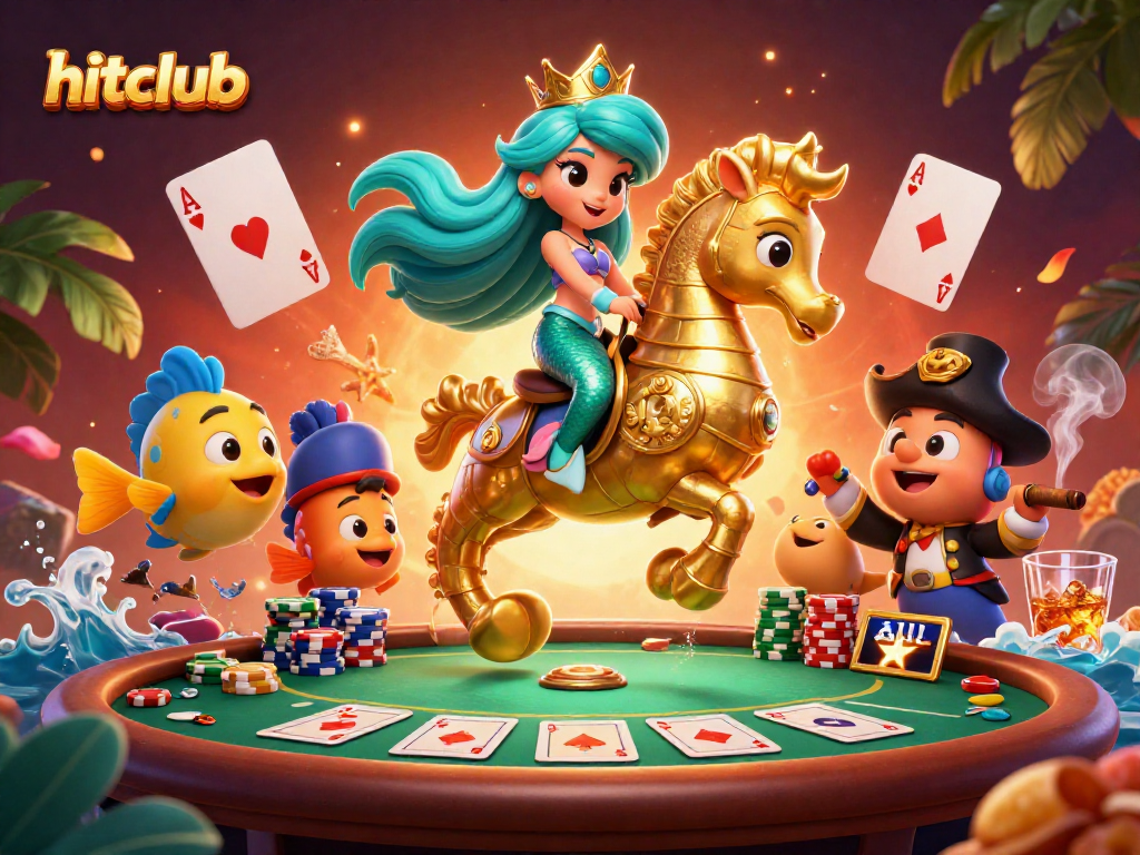 Hitclub players engaging in a vibrant underwater casino adventure with a mermaid princess.