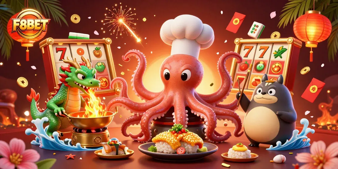 Experience thrilling 3D casino excitement with F8BET's vibrant illustration of winning slots and game elements.
