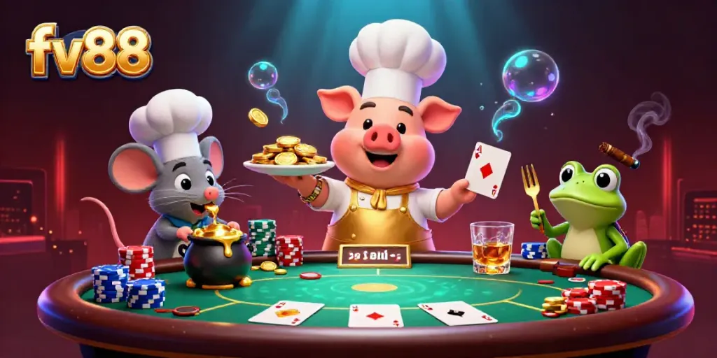 Experience excitement at the fv88 casino with a gourmet display of gold coins, showcasing top-tier games.