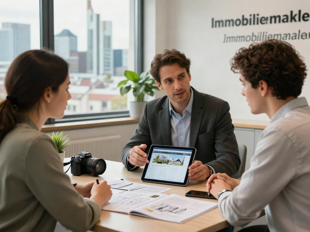 Bester Immobilienmakler Frankfurt präsentiert Immobilienangebot in moderner Büroumgebung