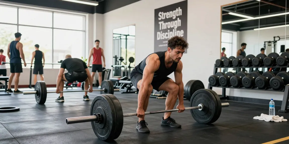 Anabolika Shop - Fitnessszene mit Bodybuilder beim Deadlift und motivierender Atmosphäre.