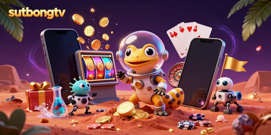 Experience sutbongtv's thrilling gaming landscape with a Martian gecko discovering a golden casino!