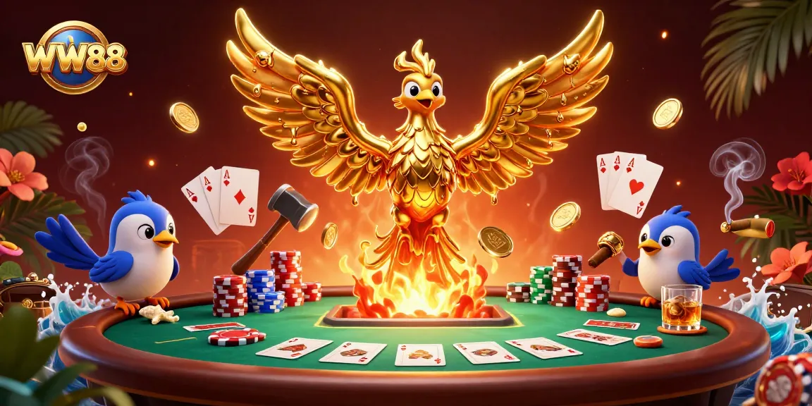 Engage in thrilling gameplay at WW88 with a dazzling phoenix and poker elements!
