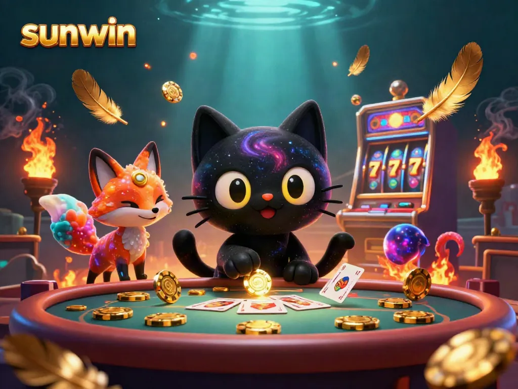 Experience the excitement at sunwin with the black hole cat engaging players in a cosmic casino.