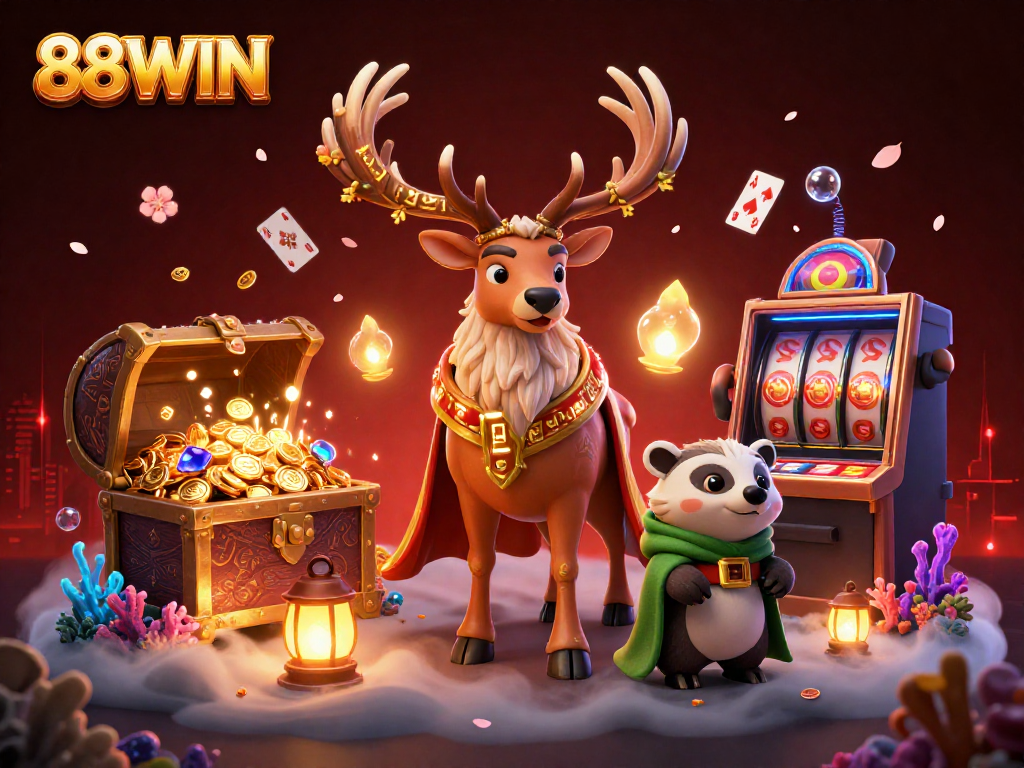 Experience the thrill of 88WIN with dynamic characters, gold treasures, and casino action.