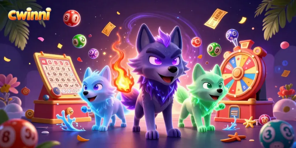 Experience the excitement of gaming with cwinni in this vibrant digital casino illustration.
