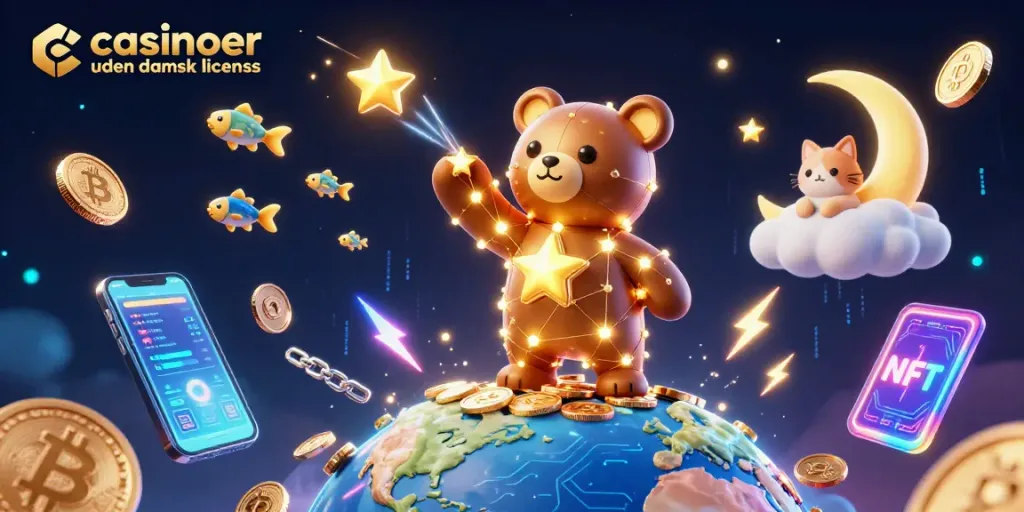 Play at casinoer uden dansk licens with a magical scene of a bear, moon cat, and shooting star fish.