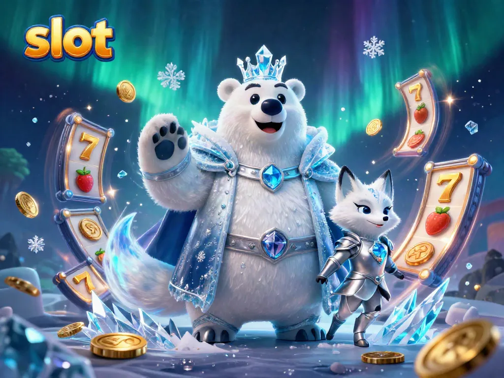 Spin the reels with captivating slot elements featuring polar characters and vibrant jackpot symbols.