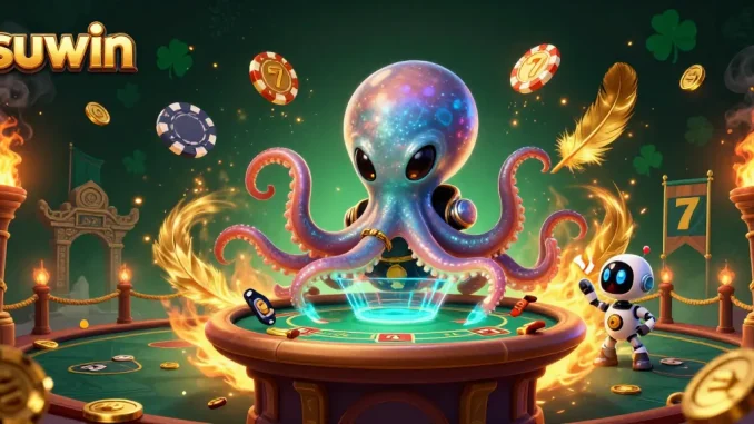 Suwin offers thrilling alien-themed poker action at a holographic table with dynamic elements.