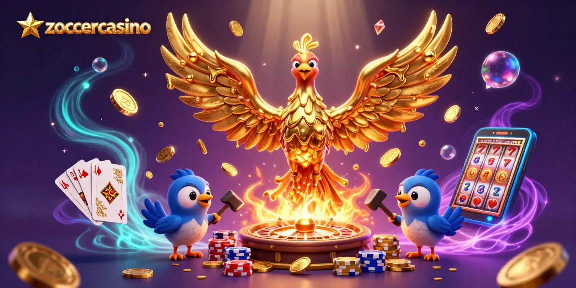 Zoccercasino bietet lebendige 3D-Illustrationen mit schimmernden Spielautomaten und goldenen Münzen