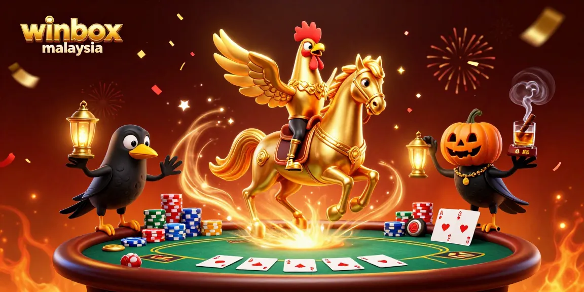 Winbox Malaysia: Engage in exciting poker battles with vivid characters in a bustling casino scene.