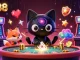 uu88 casino scene with a black hole cat and nebula fox pulling in chips and cards