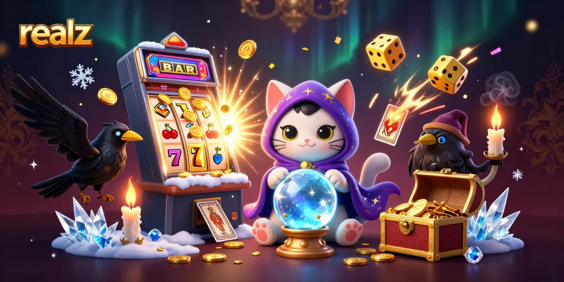 Spin to win big with realz in this magical casino-themed illustration.