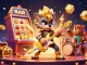 DA88 casino scene with a rock star wolf and drummer bear, surrounded by exciting gambling elements.