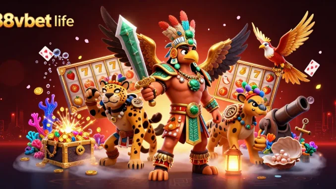 Hình ảnh mô tả 88vbet life với chiến binh Aztec trong khung cảnh casino sống động.